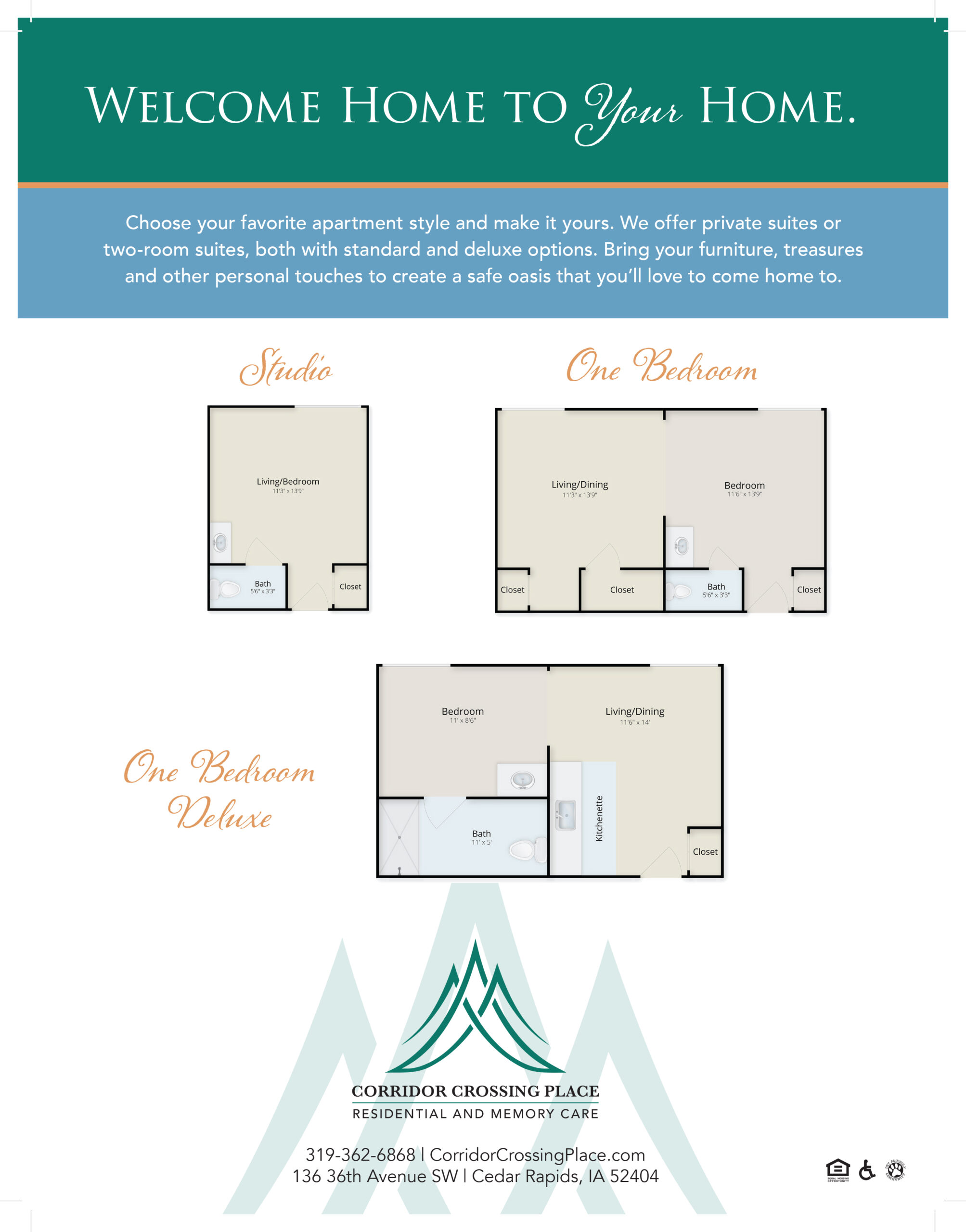 Corridor Crossing Place - Memory Care in Cedar Rapids Iowa - Floor Plans