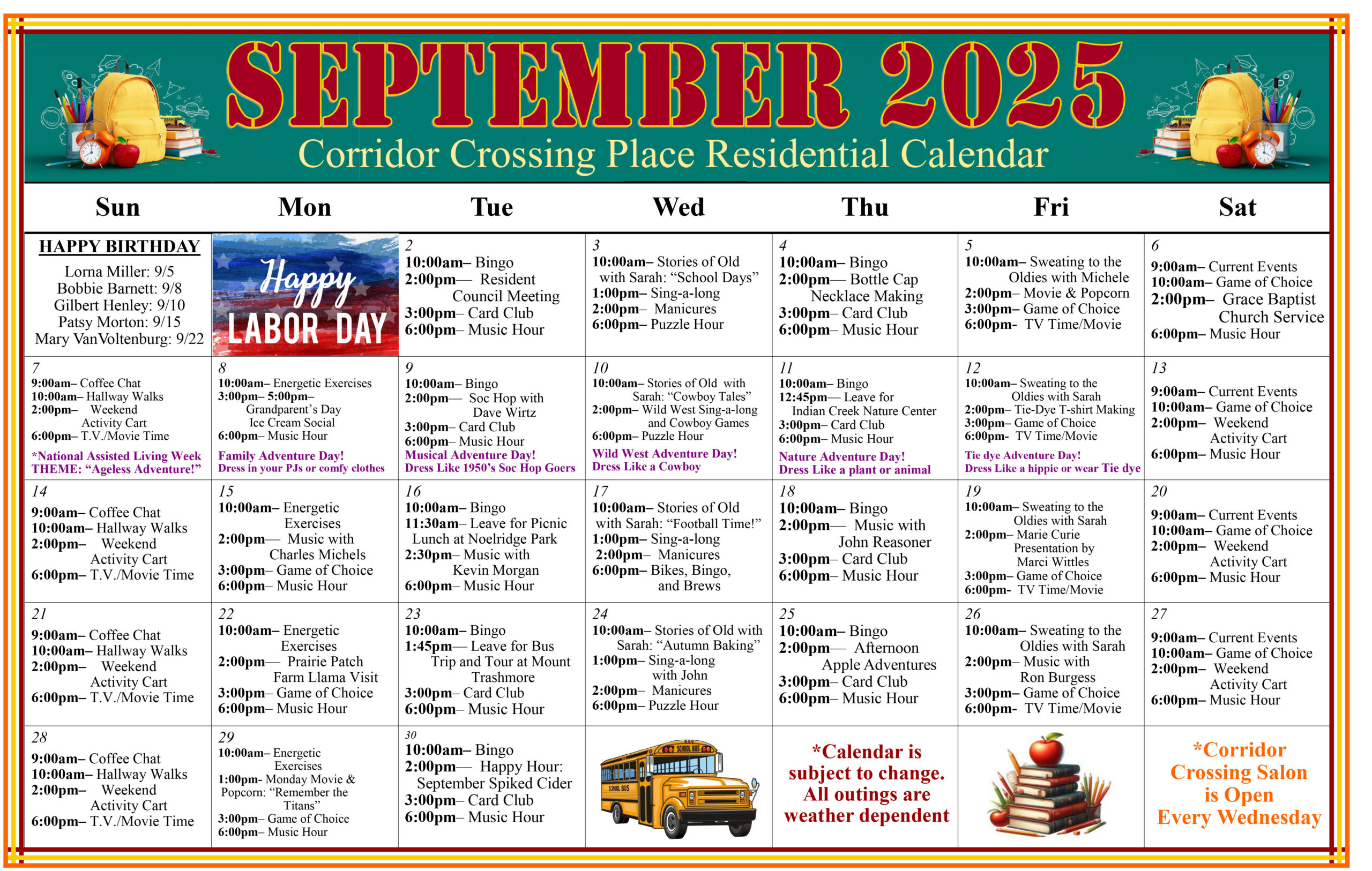 Corridor Crossing Place - Memory Care in Cedar Rapids Iowa - Residential Care Calendar